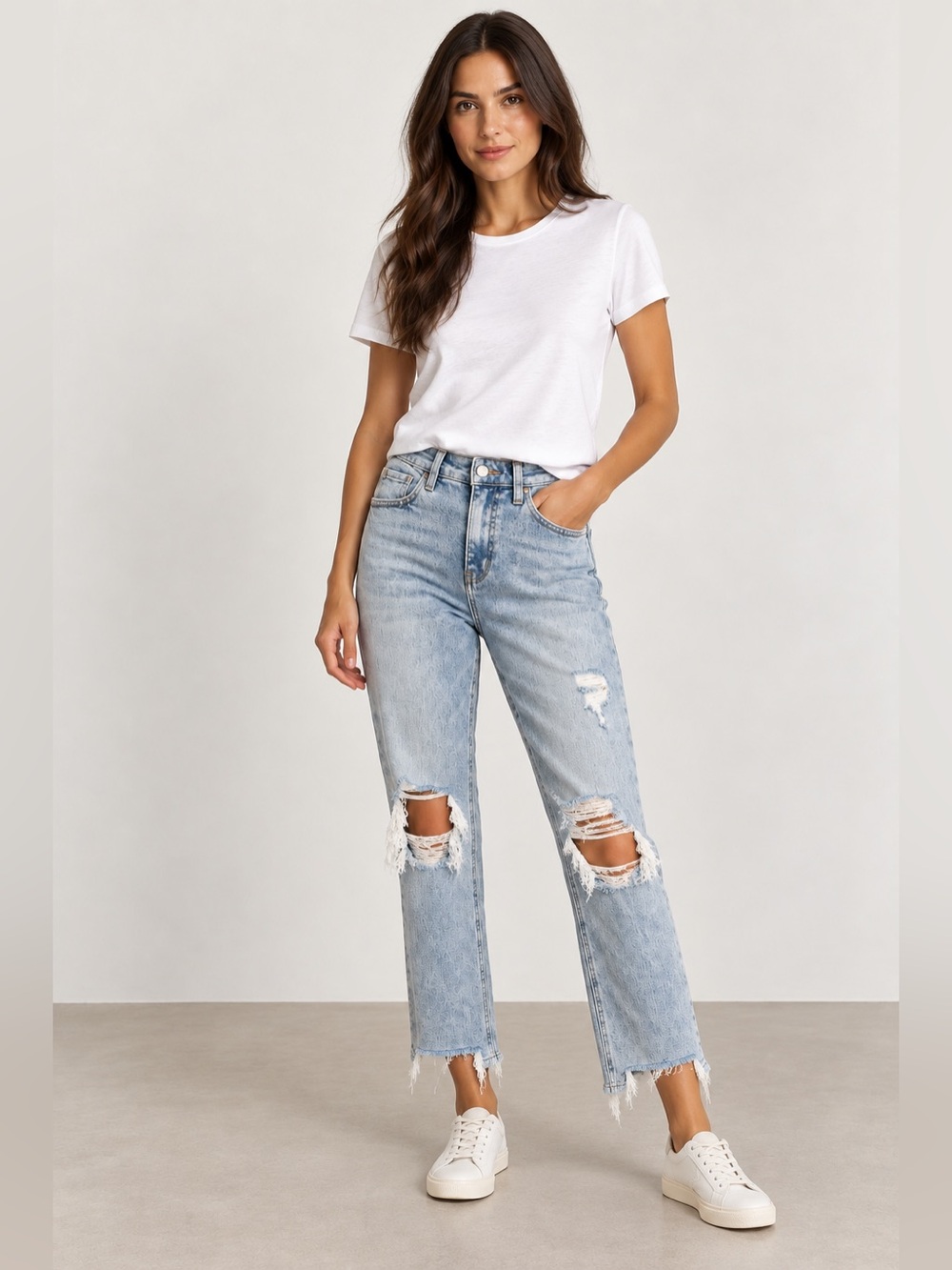 Light Blue Distressed Boyfriend Jeans for Women